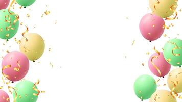 realistisch Pastell- Luftballons und Gold Konfetti Rahmen Banner zum Party, Urlaub, Geburtstag vektor