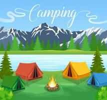 vektor platt illustration camping.