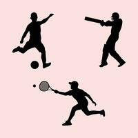 sporter spelare, fotboll cricket och tennis spelare silhuett vektor illustration