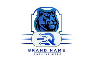 q Tiger Logo Blau Design. Vektor Logo Design zum Geschäft.