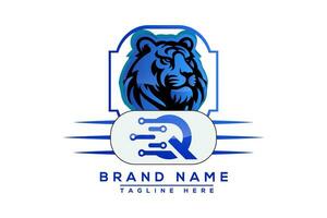 q tiger logotyp blå design. vektor logotyp design för företag.