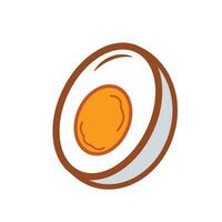 kokta mjuk kokt ägg skivad i halv med synlig gul orange äggula vektor ikon illustration skisse isolerat på fyrkant vit bakgrund. enkel platt tecknad serie konst styled friska mat teckning.