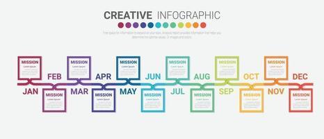 Zeitleiste für 12 Monate, Infografiken den ganzen Monat Planer-Design vektor