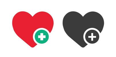 hjärta ikon med plus. hälsa försäkring vektor illustration