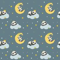 bezaubernd Karikatur Panda Schlafen Kindergarten Kunst Muster nahtlos isoliert auf dunkel Blau Hintergrund. vektor
