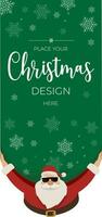 färgrik ljus jul hälsning kort. Häftigt santa claus med glasögon och en enorm väska leverera gåvor. mall för din text eller design. glad jul och Lycklig ny år. vektor