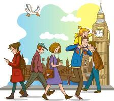 Vektor Illustration von Englisch Menschen Gehen auf das Straße