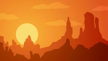 Wüste Landschaft Vektor Illustration. Schlucht Wüste Silhouette Landschaft mit Sonnenuntergang Himmel. wild Westen Wüste Landschaft zum Illustration, Hintergrund oder Hintergrund. amerikanisch Wüste Vektor Illustration