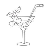 Hand gezeichnet Cocktail mit Kirsche und Stroh. kalt trinken, Sommer- Getränk. Gliederung Gekritzel Vektor schwarz und Weiß Illustration isoliert auf ein Weiß Hintergrund