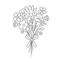 hand dragen bukett av blommor. översikt klotter vektor svart och vit illustration isolerat på en vit bakgrund