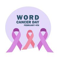 en affisch eller bakgrund för värld cancer dag på februari 4:a. lila och rosa band på en lila bakgrund vektor