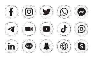 uppsättning runda sociala medier ikon i vit bakgrund vektor