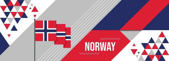 Norge nationell eller oberoende dag baner design för Land firande. flagga av Norge med modern retro design och abstrakt geometrisk ikoner. vektor illustration