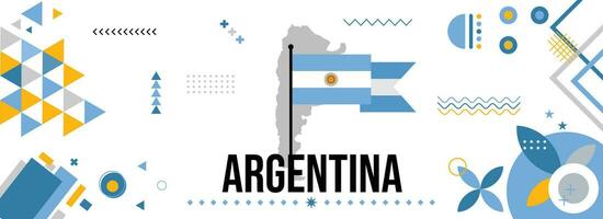 argentina nationell eller oberoende dag baner för Land firande. flagga och Karta av argentina modern retro design med typorgaphy abstrakt geometrisk ikoner. vektor illustration.