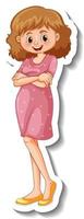 eine Stickervorlage mit einer Frau in rosa Kleid in stehender Pose vektor