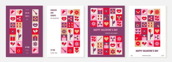 geometrisch Valentinstag Poster einstellen mit einfach Formen. romantisch Vektor Hintergrund. modern abstrakt Konzept zum Banner.