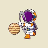 süß Astronaut halten Ring Planet. Wissenschaft Technologie Symbol Konzept vektor