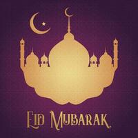 eid mubarak hälsning kort med moské och halvmåne vektor