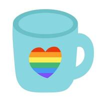 süß lgbt Tasse mit Regenbogen Herz isoliert auf Weiß Hintergrund. lgbtq. Symbol von das lgbt Stolz Gemeinschaft. eben Vektor Illustration.