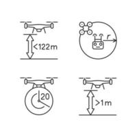 Drohne richtige Steuerung lineare manuelle Etikettensymbole gesetzt vektor