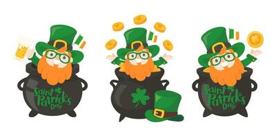 tecknad serie man med lång skägg dricka öl firar st. Patricks dag. vektor