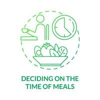 Entscheidung über die Zeit der Mahlzeiten grünes Farbverlauf-Konzept-Symbol vektor