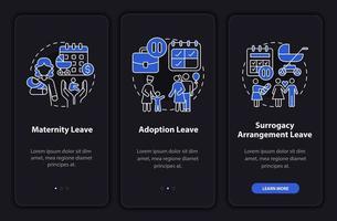 Mutterschaftsurlaubstypen dunkler Bildschirm beim Onboarding der mobilen App-Seite vektor