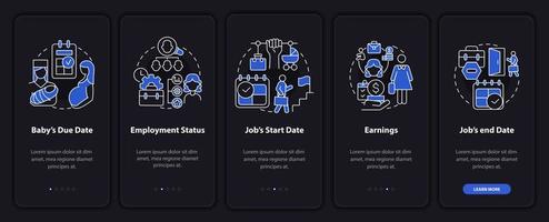 beräkna mammalön lön mörk onboarding mobilapp skärm vektor