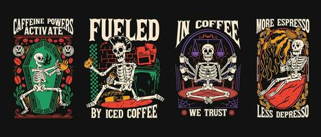årgång kaffe skelett t skjorta mönster vektor bunt