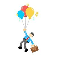 Geschäftsmann fliegen schweben mit bunt Ballon Karikatur Gekritzel eben Design Stil Vektor Illustration