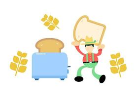 Farmer Mann Landwirtschaft und Brot Toast Hersteller Karikatur Gekritzel eben Design Stil Vektor Illustration