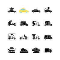 taxi typer svart glyph ikoner som på vitt utrymme vektor
