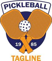 färgrik pickleball logotyp bestående av två fladdermöss och en boll. den är fullt redigerbar. kan redigera beställnings- färger och text. vektor