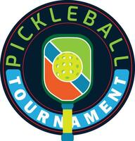 bunt runden Vektor Design mit Weiß Hintergrund zum Pickleball Turnier. im welche Sie können bearbeiten das Farbe. das Turnier Logo ist ein Profi Vektor zum Spieler, Kinder und Familien.