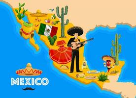 Mexiko Karte, National Figuren, Küche, Früchte vektor