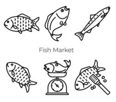 fisk översikt ikoner. vektor