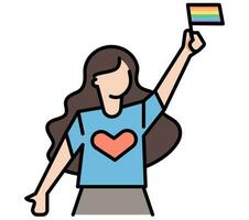 ein Frau halt Regenbogen Flagge vektor