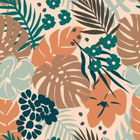 djungel skriva ut sömlös mönster med hand dragen aloha blommig och löv vektor
