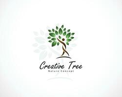 kreativ träd logotyp hälsa vård människor natur yoga design modern grön lämna vektor