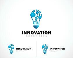 innovation logotyp kreativ smart Glödlampa ansluta teknologi molekyl design begrepp modern vektor