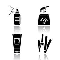 Wachswerkzeuge Schlagschatten schwarze Glyphe Icons Set vektor