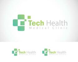 hälsa tech logotyp kreativ tecken symbol medicinsk klinik plus pixel digital ikon vektor