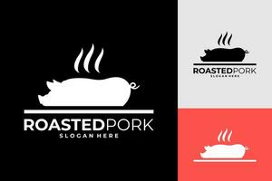 braten Schweinefleisch Essen Restaurant Küche Kochen nicht halal Logo Design vektor