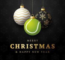 Tennis Frohe Weihnachten und guten Rutsch ins neue Jahr Luxus-Sport-Grußkarte. Tennisball als Weihnachtsball im Hintergrund. Vektor-Illustration. vektor