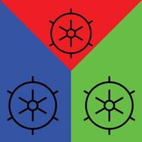 Schiff Rad Vektor Symbol, Gliederung Stil Symbol, von Abenteuer Symbole Sammlung, isoliert auf Rot, Blau und Grün Hintergrund.