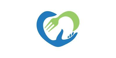 Logo Design Kombination von Liebe, Hand und Gabel Formen, gesund Essen Logo. vektor