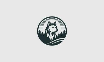 Kopf Wolf auf Wald Vektor Logo eben Design