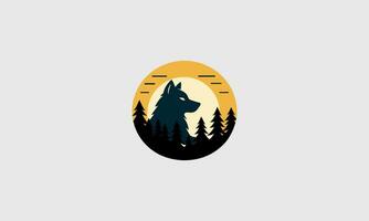 Kopf Wolf auf Wald Vektor Logo eben Design