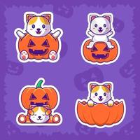 süße Katze und Kürbis Happy Halloween Sticker Pack vektor