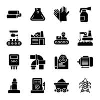 Pack von industriell Ausrüstung solide Vektor Symbole